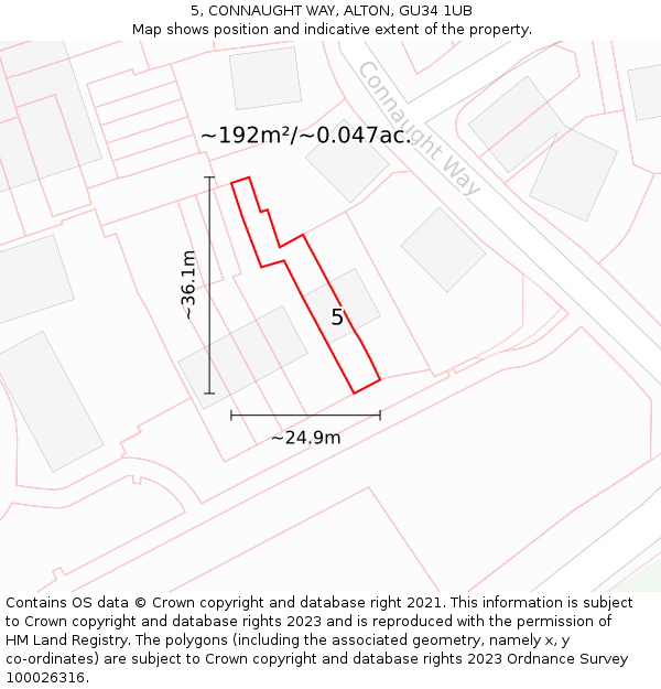 5, CONNAUGHT WAY, ALTON, GU34 1UB: Plot and title map