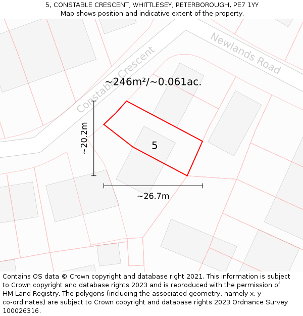 5, CONSTABLE CRESCENT, WHITTLESEY, PETERBOROUGH, PE7 1YY: Plot and title map