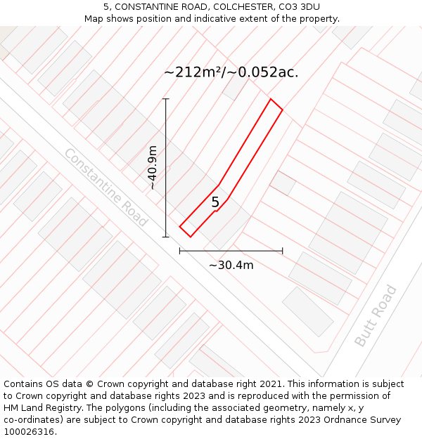 5, CONSTANTINE ROAD, COLCHESTER, CO3 3DU: Plot and title map