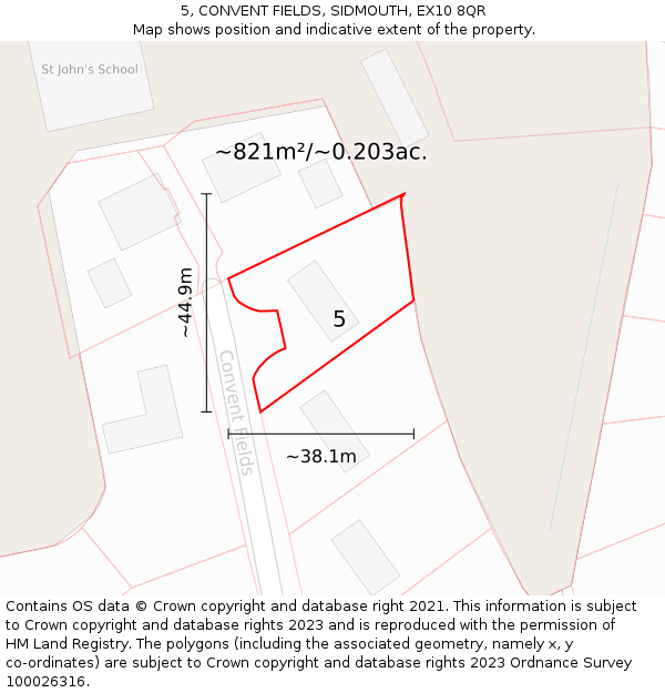 5, CONVENT FIELDS, SIDMOUTH, EX10 8QR: Plot and title map