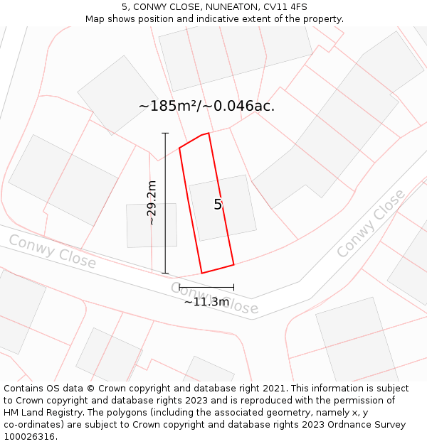 5, CONWY CLOSE, NUNEATON, CV11 4FS: Plot and title map
