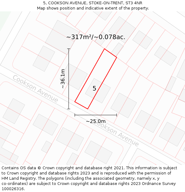 5, COOKSON AVENUE, STOKE-ON-TRENT, ST3 4NR: Plot and title map