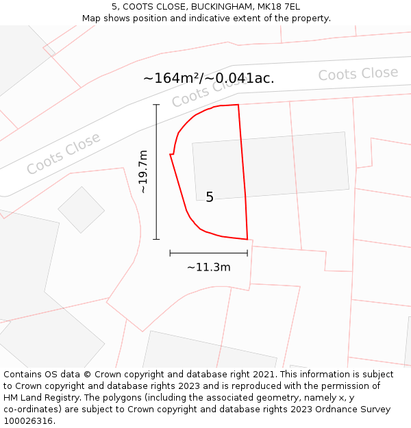5, COOTS CLOSE, BUCKINGHAM, MK18 7EL: Plot and title map