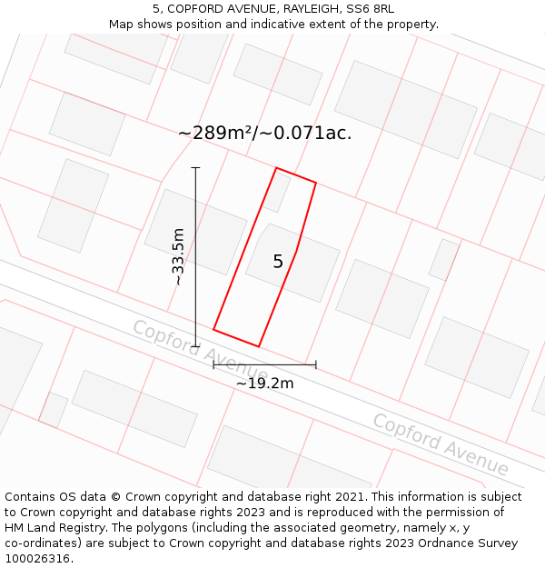 5, COPFORD AVENUE, RAYLEIGH, SS6 8RL: Plot and title map