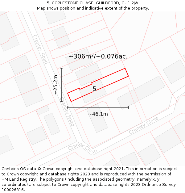 5, COPLESTONE CHASE, GUILDFORD, GU1 2JW: Plot and title map