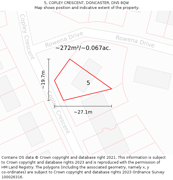 5, COPLEY CRESCENT, DONCASTER, DN5 8QW: Plot and title map