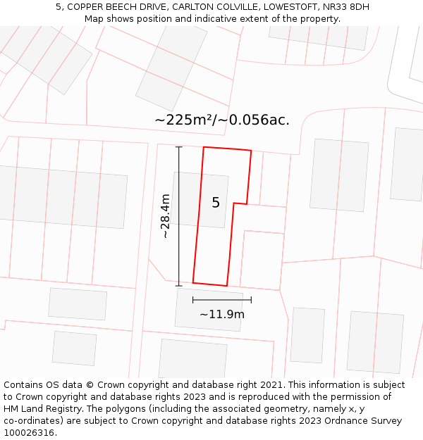 5, COPPER BEECH DRIVE, CARLTON COLVILLE, LOWESTOFT, NR33 8DH: Plot and title map