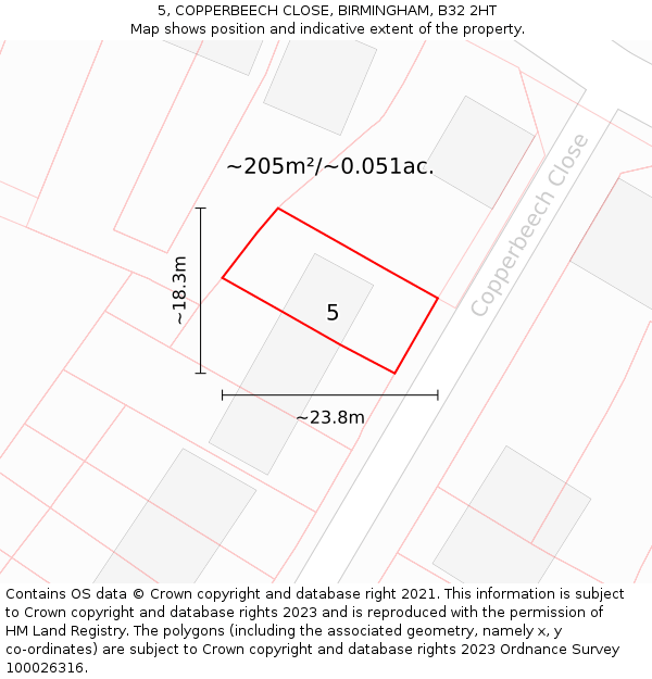 5, COPPERBEECH CLOSE, BIRMINGHAM, B32 2HT: Plot and title map