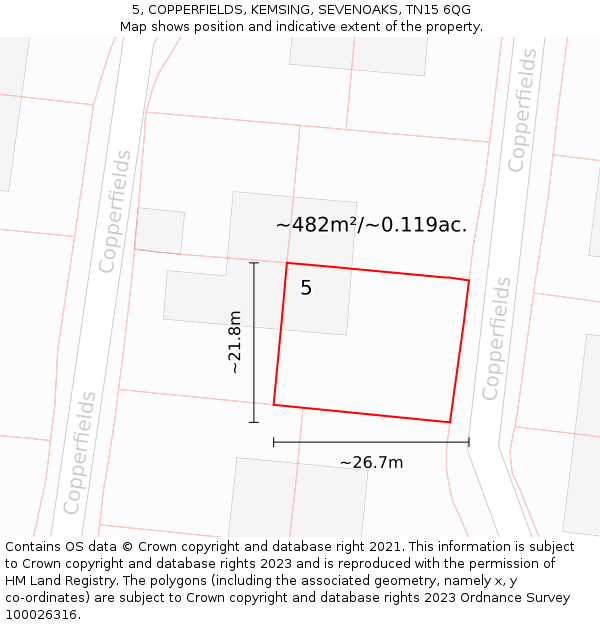 5, COPPERFIELDS, KEMSING, SEVENOAKS, TN15 6QG: Plot and title map