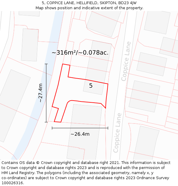 5, COPPICE LANE, HELLIFIELD, SKIPTON, BD23 4JW: Plot and title map