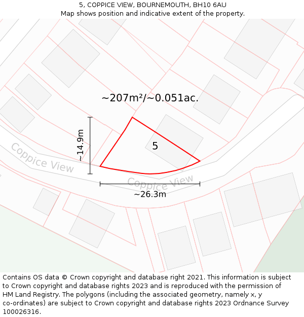 5, COPPICE VIEW, BOURNEMOUTH, BH10 6AU: Plot and title map