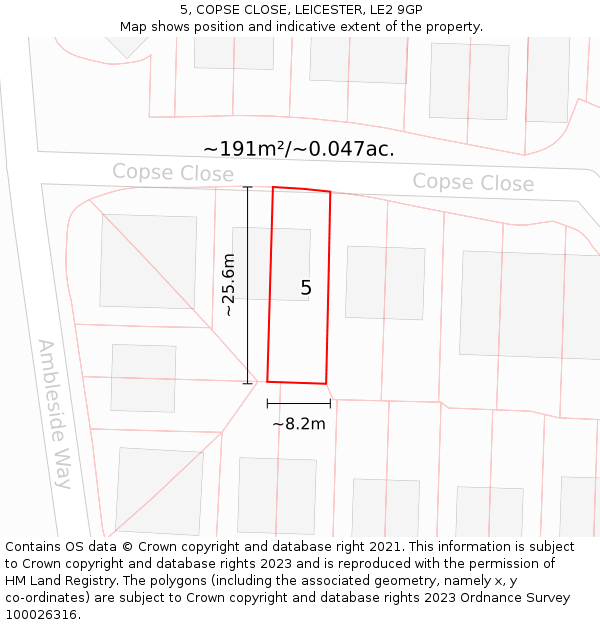 5, COPSE CLOSE, LEICESTER, LE2 9GP: Plot and title map
