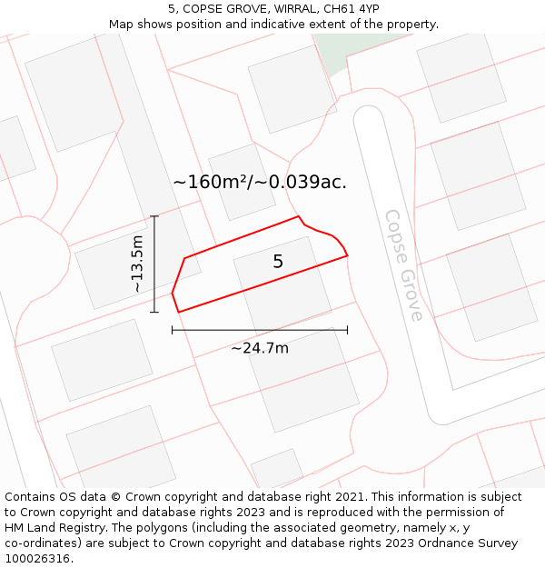 5, COPSE GROVE, WIRRAL, CH61 4YP: Plot and title map