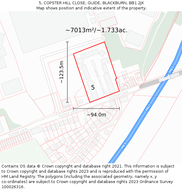 5, COPSTER HILL CLOSE, GUIDE, BLACKBURN, BB1 2JX: Plot and title map