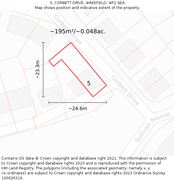 5, CORBETT DRIVE, WAKEFIELD, WF2 9EA: Plot and title map
