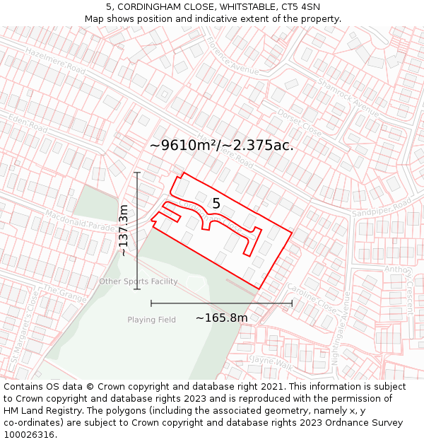 5, CORDINGHAM CLOSE, WHITSTABLE, CT5 4SN: Plot and title map