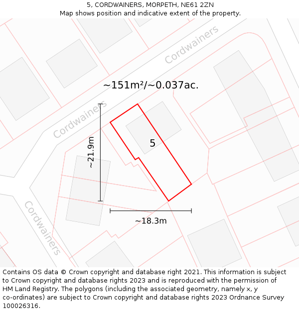 5, CORDWAINERS, MORPETH, NE61 2ZN: Plot and title map