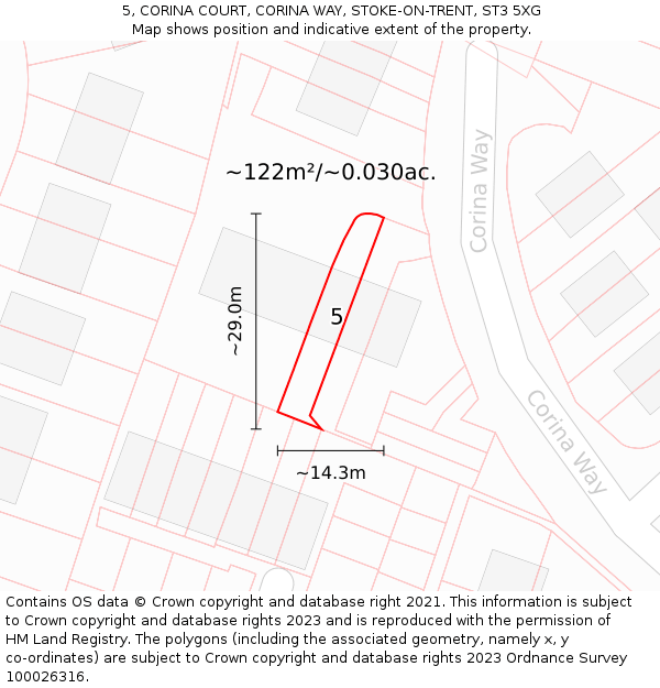 5, CORINA COURT, CORINA WAY, STOKE-ON-TRENT, ST3 5XG: Plot and title map
