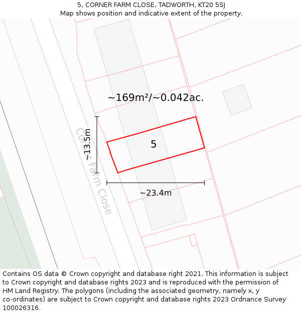 5, CORNER FARM CLOSE, TADWORTH, KT20 5SJ: Plot and title map