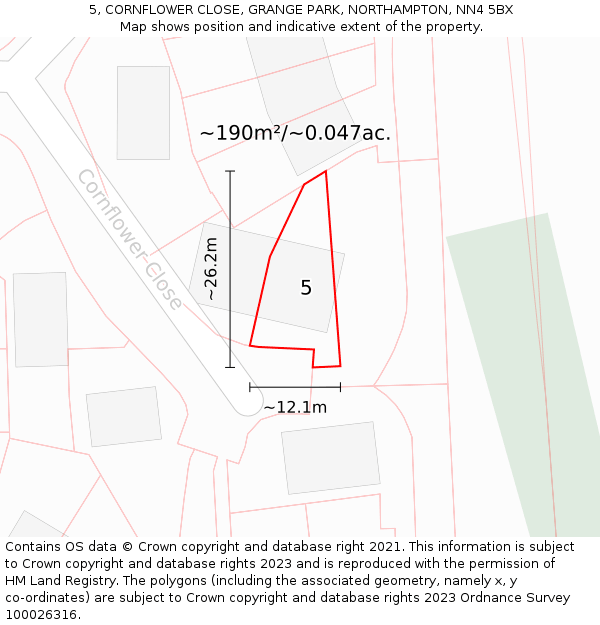 5, CORNFLOWER CLOSE, GRANGE PARK, NORTHAMPTON, NN4 5BX: Plot and title map
