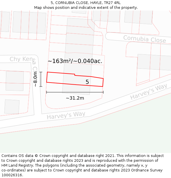 5, CORNUBIA CLOSE, HAYLE, TR27 4RL: Plot and title map