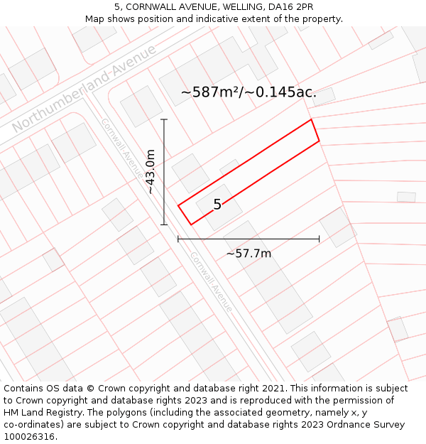 5, CORNWALL AVENUE, WELLING, DA16 2PR: Plot and title map