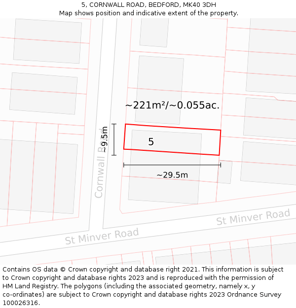 5, CORNWALL ROAD, BEDFORD, MK40 3DH: Plot and title map
