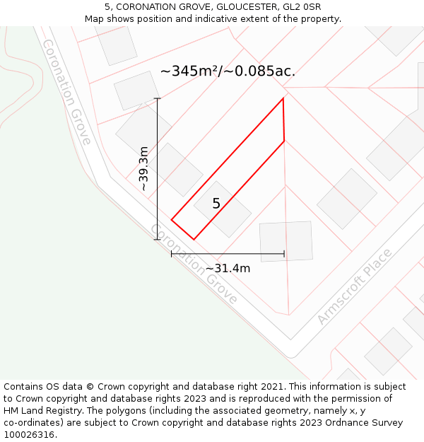 5, CORONATION GROVE, GLOUCESTER, GL2 0SR: Plot and title map