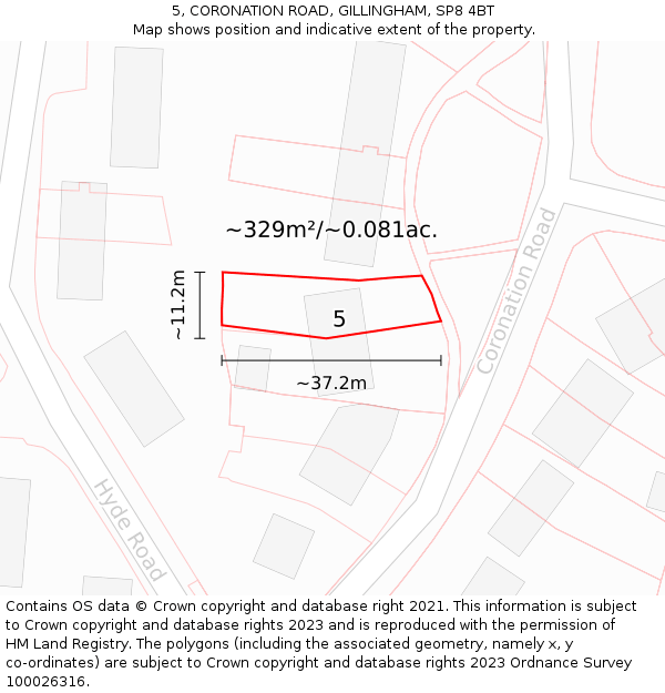 5, CORONATION ROAD, GILLINGHAM, SP8 4BT: Plot and title map