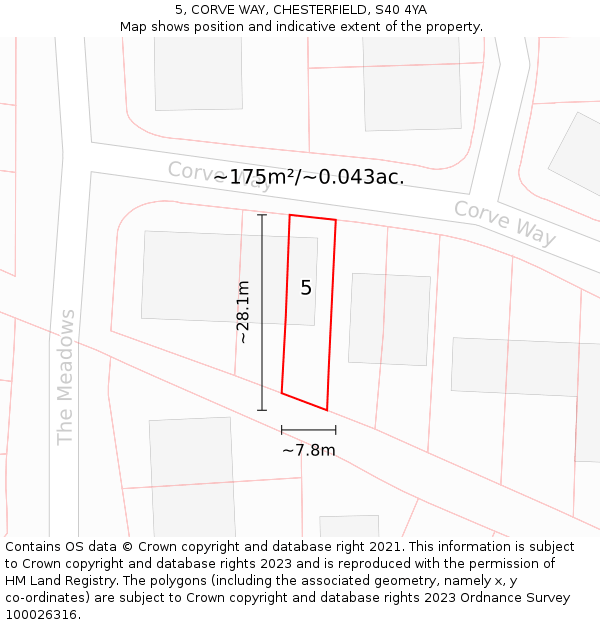 5, CORVE WAY, CHESTERFIELD, S40 4YA: Plot and title map