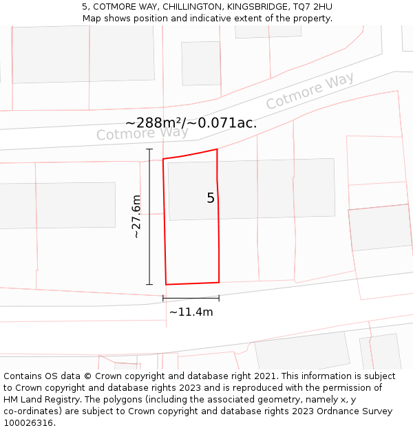 5, COTMORE WAY, CHILLINGTON, KINGSBRIDGE, TQ7 2HU: Plot and title map