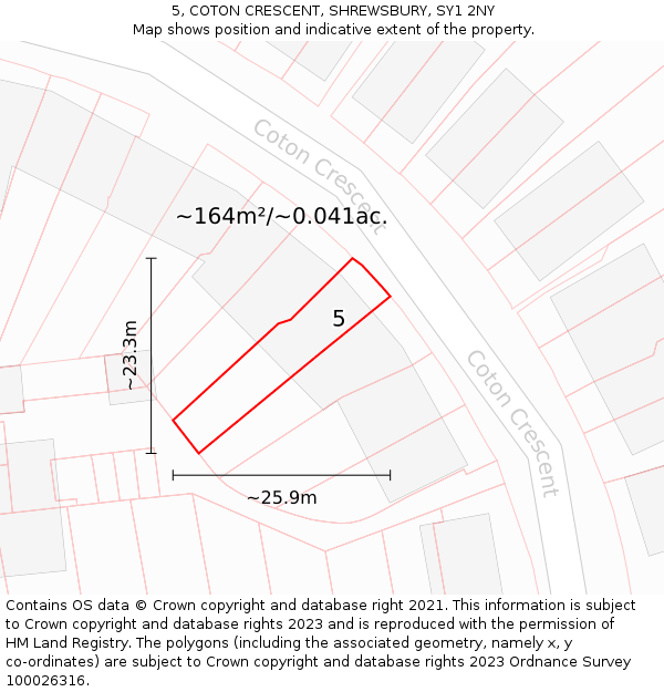 5, COTON CRESCENT, SHREWSBURY, SY1 2NY: Plot and title map