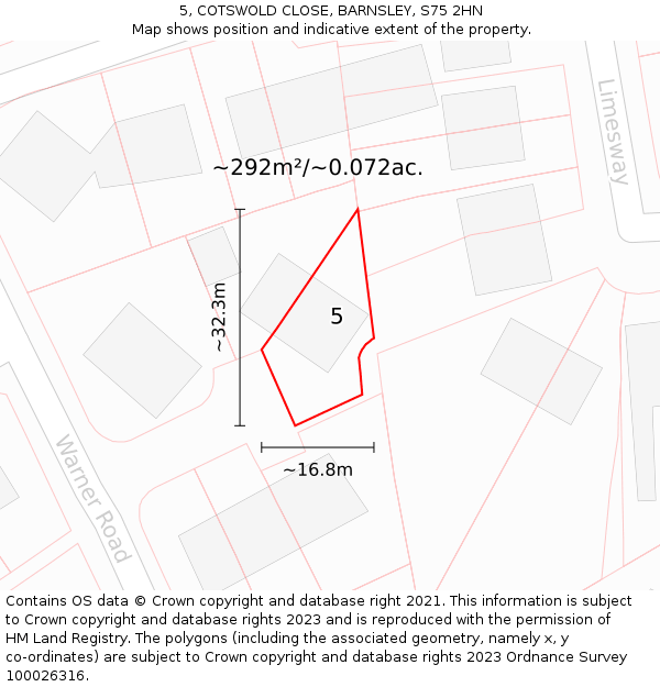5, COTSWOLD CLOSE, BARNSLEY, S75 2HN: Plot and title map
