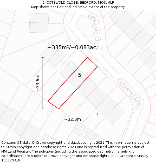 5, COTSWOLD CLOSE, BEDFORD, MK41 9LR: Plot and title map
