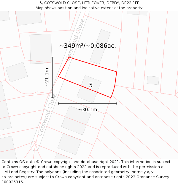 5, COTSWOLD CLOSE, LITTLEOVER, DERBY, DE23 1FE: Plot and title map