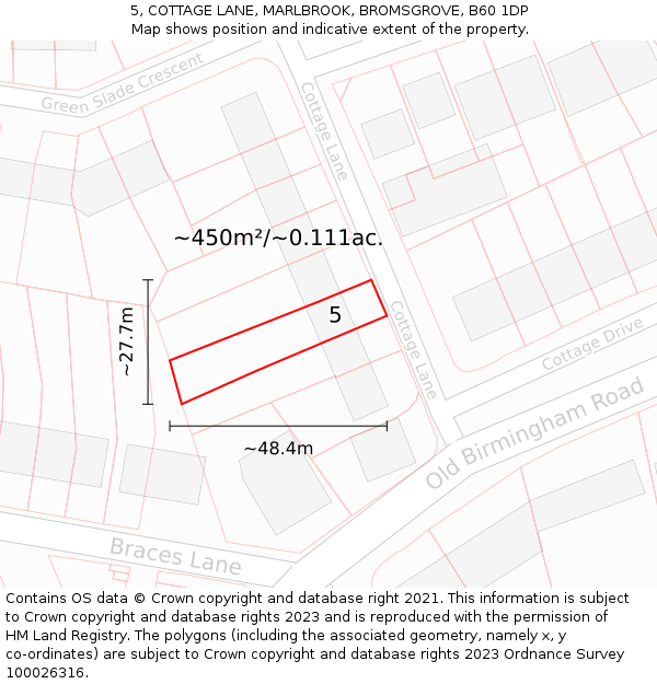 5, COTTAGE LANE, MARLBROOK, BROMSGROVE, B60 1DP: Plot and title map