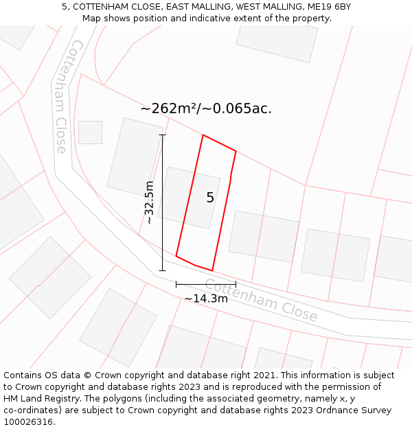 5, COTTENHAM CLOSE, EAST MALLING, WEST MALLING, ME19 6BY: Plot and title map