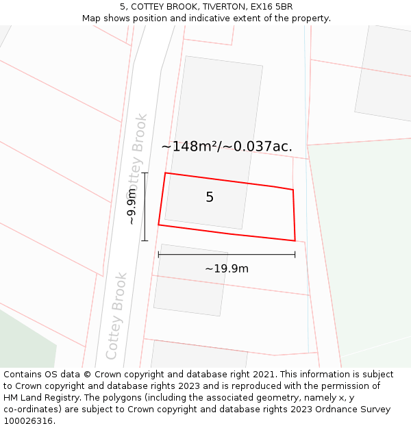5, COTTEY BROOK, TIVERTON, EX16 5BR: Plot and title map