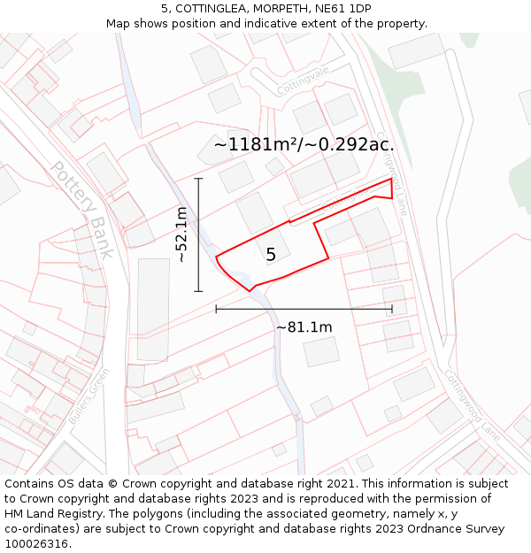 5, COTTINGLEA, MORPETH, NE61 1DP: Plot and title map