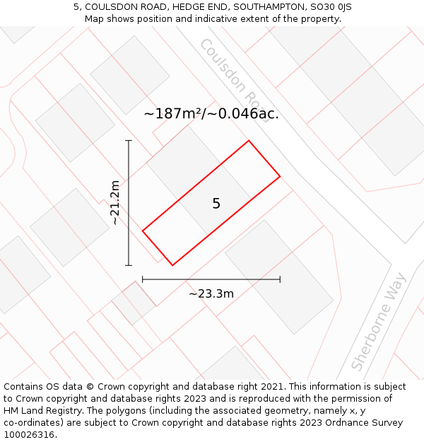 5, COULSDON ROAD, HEDGE END, SOUTHAMPTON, SO30 0JS: Plot and title map