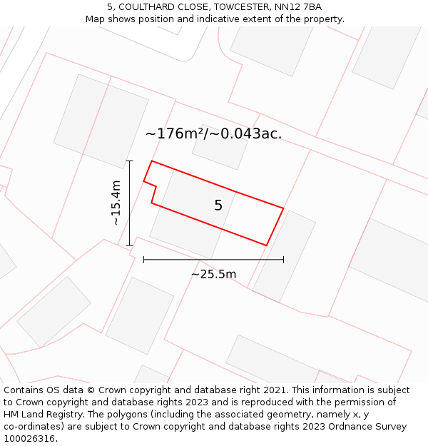 5, COULTHARD CLOSE, TOWCESTER, NN12 7BA: Plot and title map
