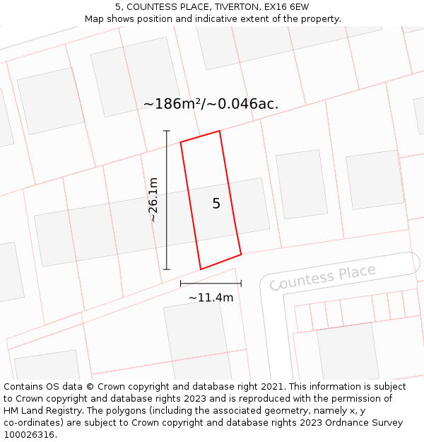 5, COUNTESS PLACE, TIVERTON, EX16 6EW: Plot and title map