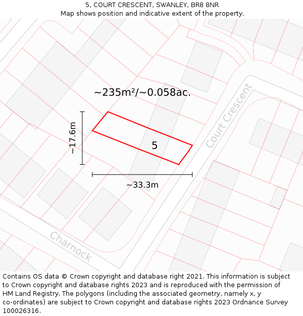 5, COURT CRESCENT, SWANLEY, BR8 8NR: Plot and title map