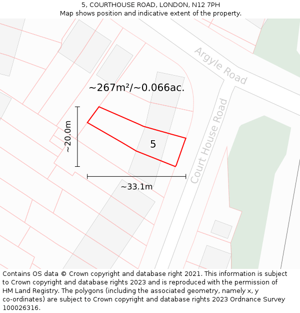 5, COURTHOUSE ROAD, LONDON, N12 7PH: Plot and title map