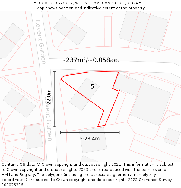 5, COVENT GARDEN, WILLINGHAM, CAMBRIDGE, CB24 5GD: Plot and title map