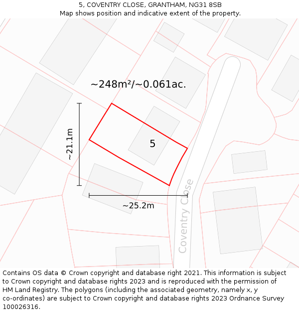 5, COVENTRY CLOSE, GRANTHAM, NG31 8SB: Plot and title map