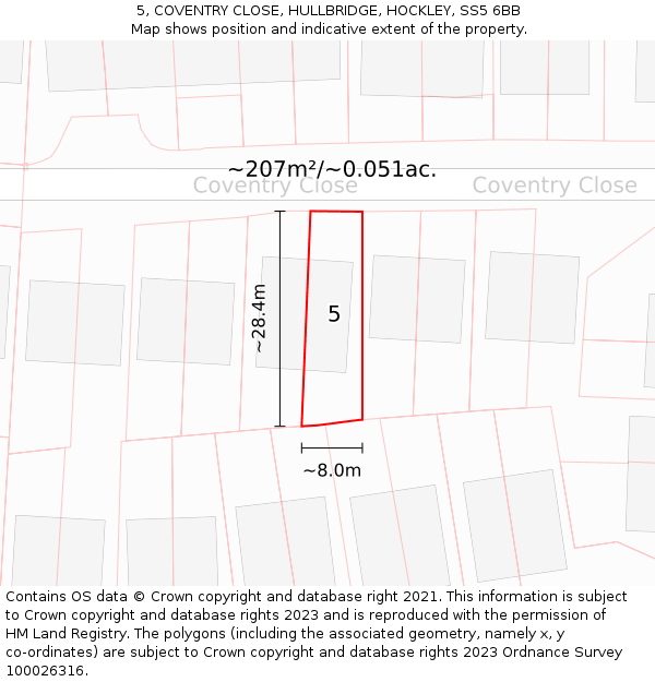 5, COVENTRY CLOSE, HULLBRIDGE, HOCKLEY, SS5 6BB: Plot and title map