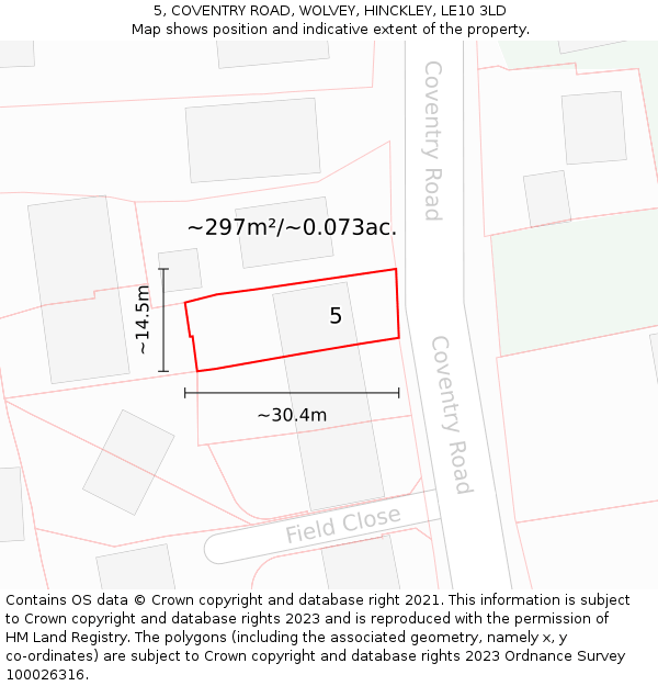 5, COVENTRY ROAD, WOLVEY, HINCKLEY, LE10 3LD: Plot and title map
