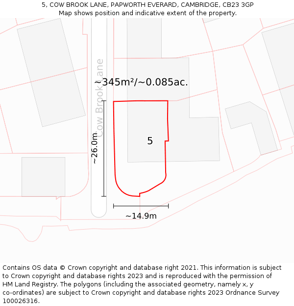 5, COW BROOK LANE, PAPWORTH EVERARD, CAMBRIDGE, CB23 3GP: Plot and title map