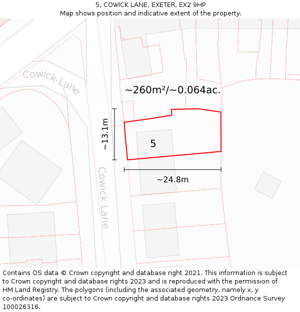 5, COWICK LANE, EXETER, EX2 9HP: Plot and title map